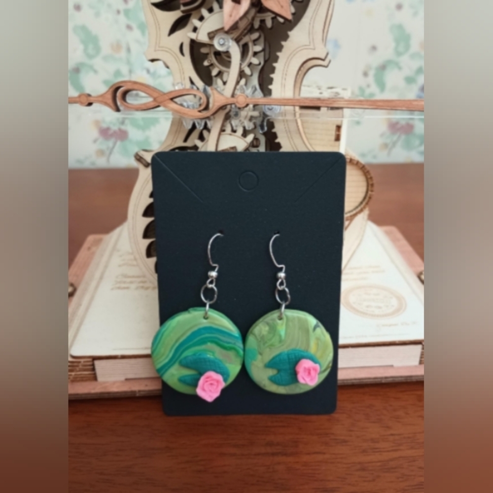 Floral Pond Lily Pad Drop Earrings